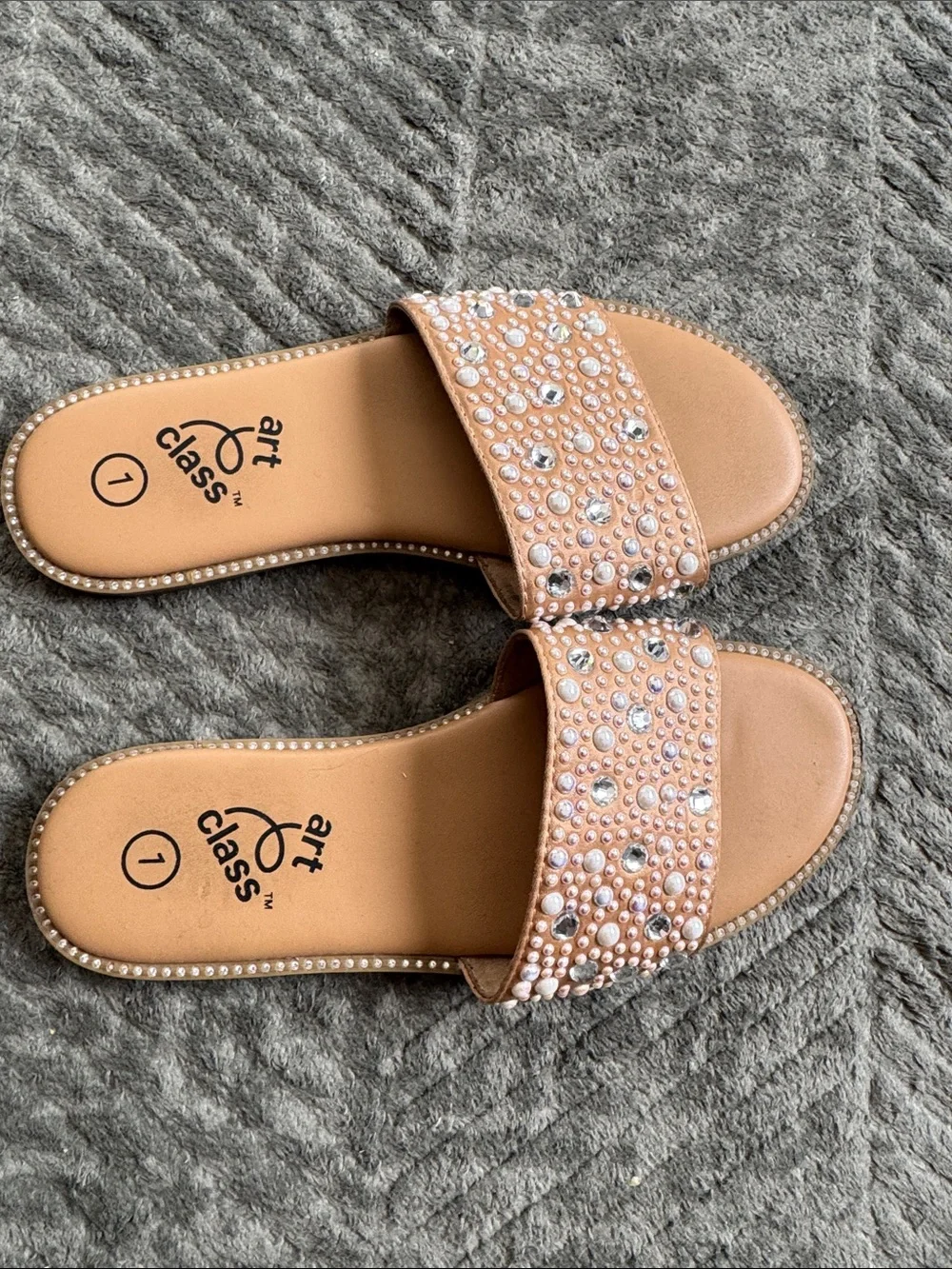 art class Nude Pearl & Rhinestone Slide Sandals